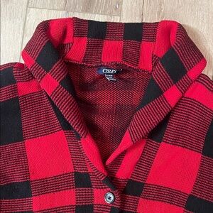 Chaps ~ misses XL red & black Buffalo check cardigan 4-button grandpa sweater